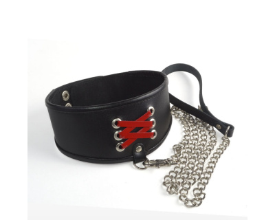 Широкий ошейник с декором корсет с поводком (3165-1)