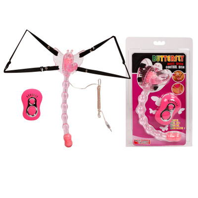 Стимулятор клитора - бабочка с анальным отростком, на ремне с вибрацией (BI-035011-0603)