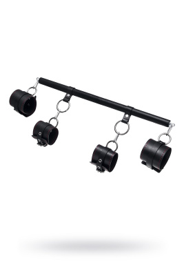 Бондажный набор Pecado BDSM, 4 точки фиксации, распорка, наручники, оковы, натуральная кожа, черный 