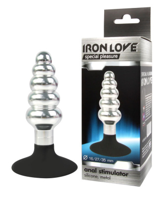 ВТУЛКА АНАЛЬНАЯ СЕРЕБРЯНАЯ цвет основания чёрный, вес 131 г, L 100 мм D 16x27x35 мм (IL-28013-SLV)