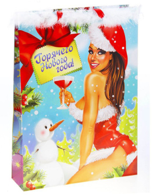 ПАКЕТ ПОДАРОЧНЫЙ НОВОГОДНИЙ (блёстки + пуховая окантовка) 32х45х10 (819537 )